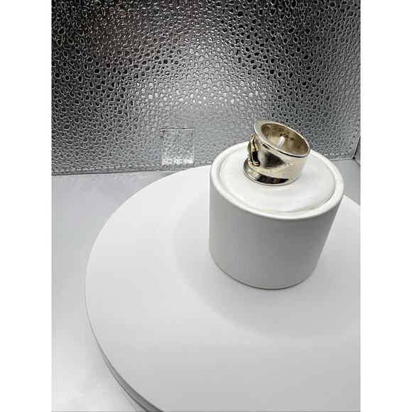 STERLING CIGAR BAND RING WITH 14K GOLD PANTHER/LION SIZE 7.5 - Picture 3 of 7